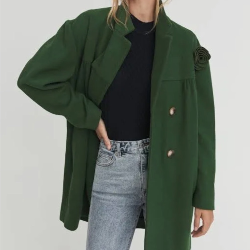 SOMETHING NAVY Chic Green Double-Breasted Coat Fall Statement